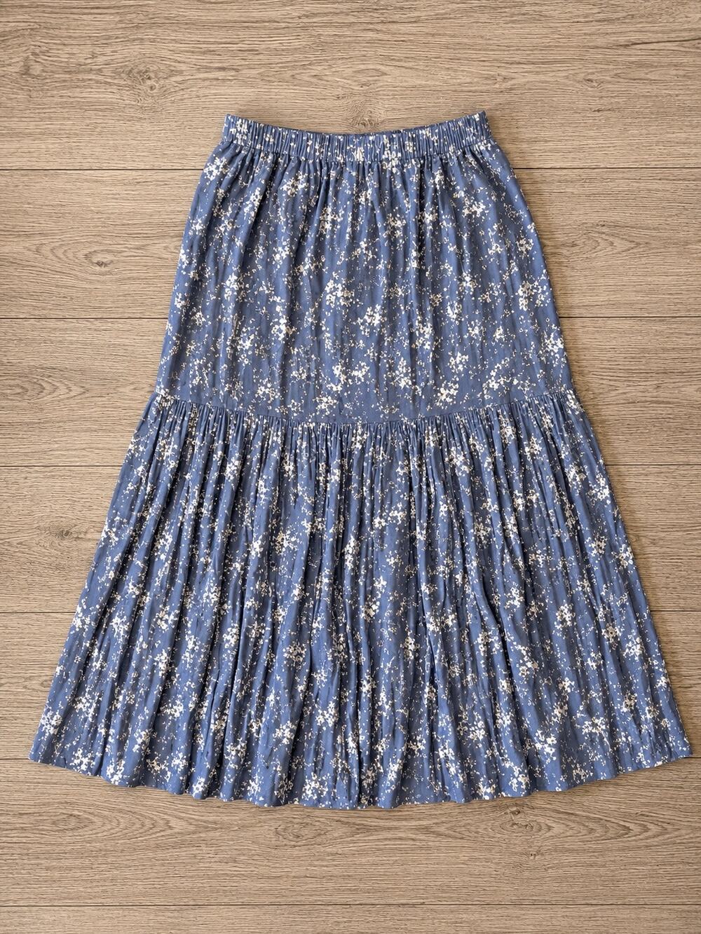 Womens Blue Floral Maxi Skirt Tiered Elastic Waist Cottagecore Boho Prairie Sz 4